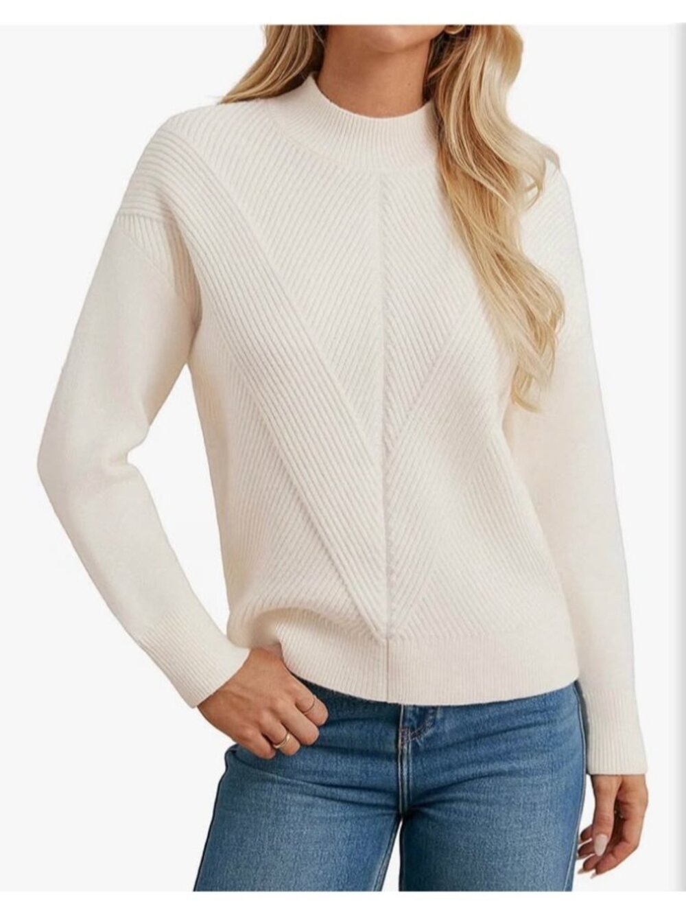 NWT XL Grace Karin Women’s Ribbed Sweater Cream Soft